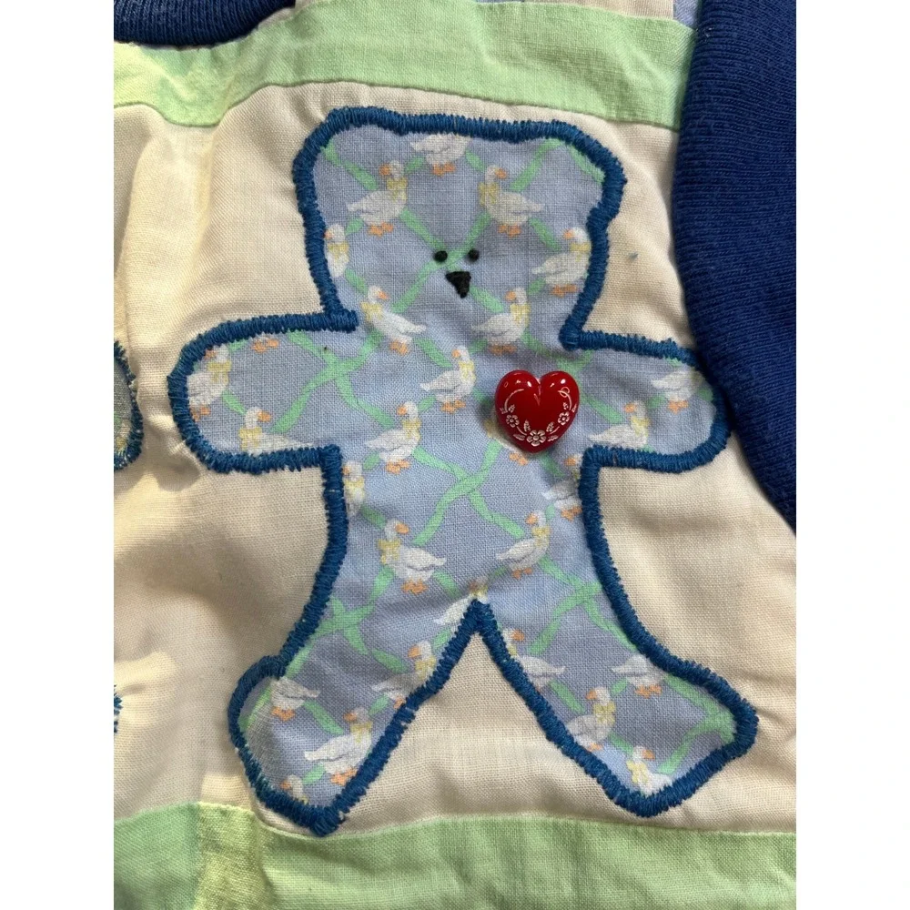 Vintage Handmade Quilted Vest‎ Baby Toddler Blue Teddy Bear Applique Sleeveless